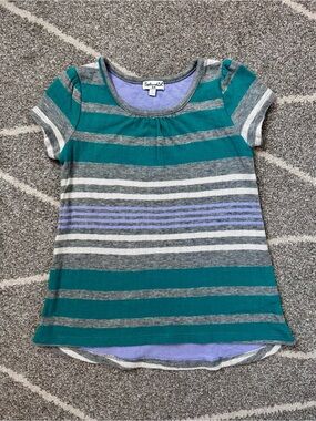 Splendid Teal Gray Blue Striped Soft Short Sleeve Tunic Length Top Girls 4/5